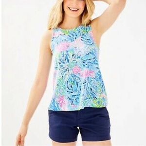 Lilly Pulitzer Sink or Swim Kristen Tank Top Pink Blue Coral Print
